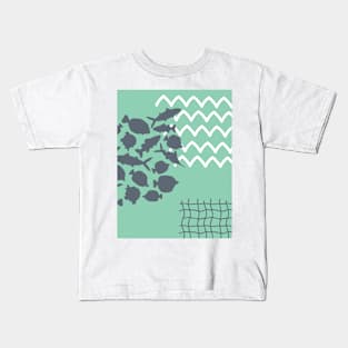 Abstract underwater aquamarine fish world and white waves Kids T-Shirt